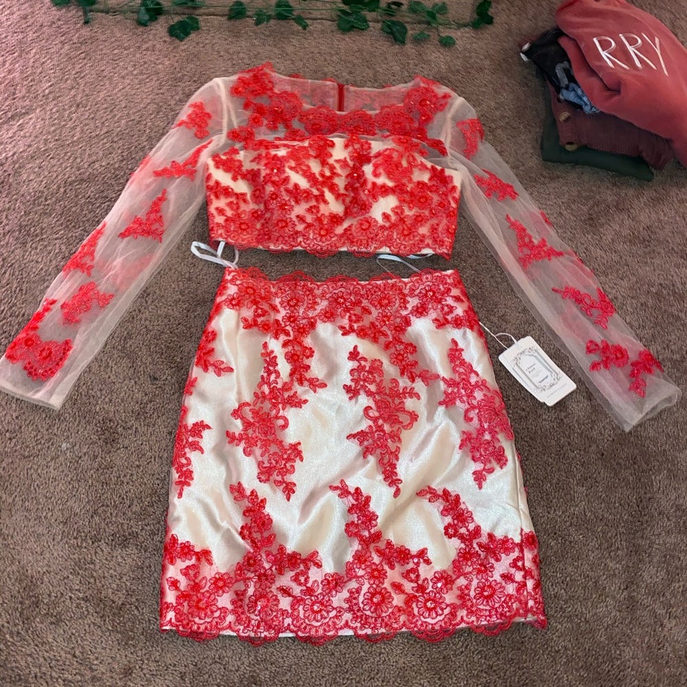 red floral dress